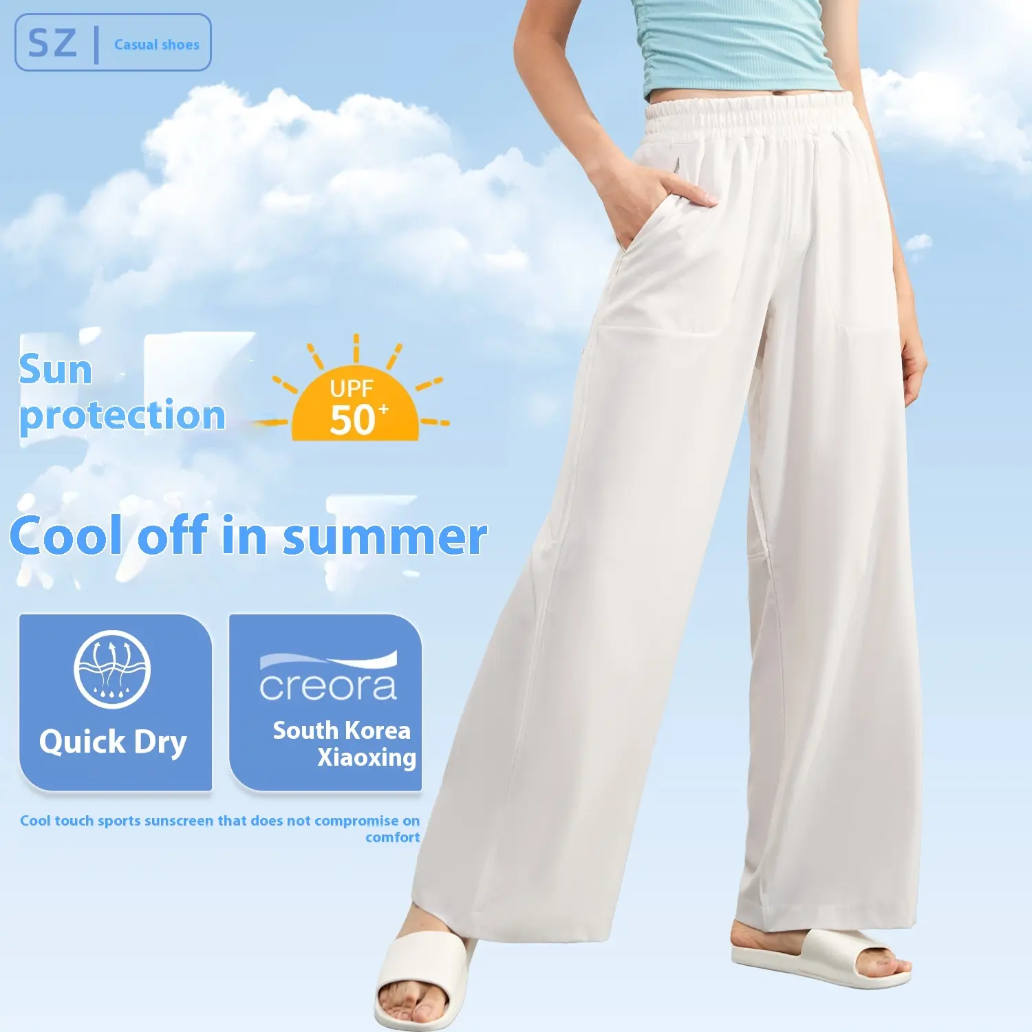 Sunscreen Loose Trousers Women's Pocket Zipper Waist Straight Wide-leg Trousers Cool Quick-drying Sweatpants