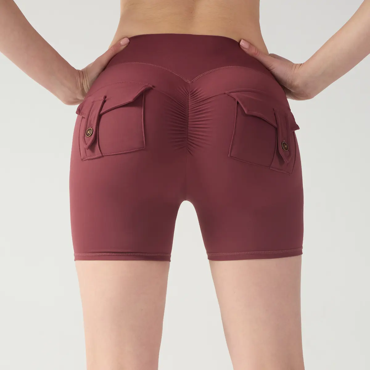 Tooling Skinny Yoga Shorts High Waist High Elastic Skinny Button Quick Drying Running Fashion Fitness Shorts  gym shorts