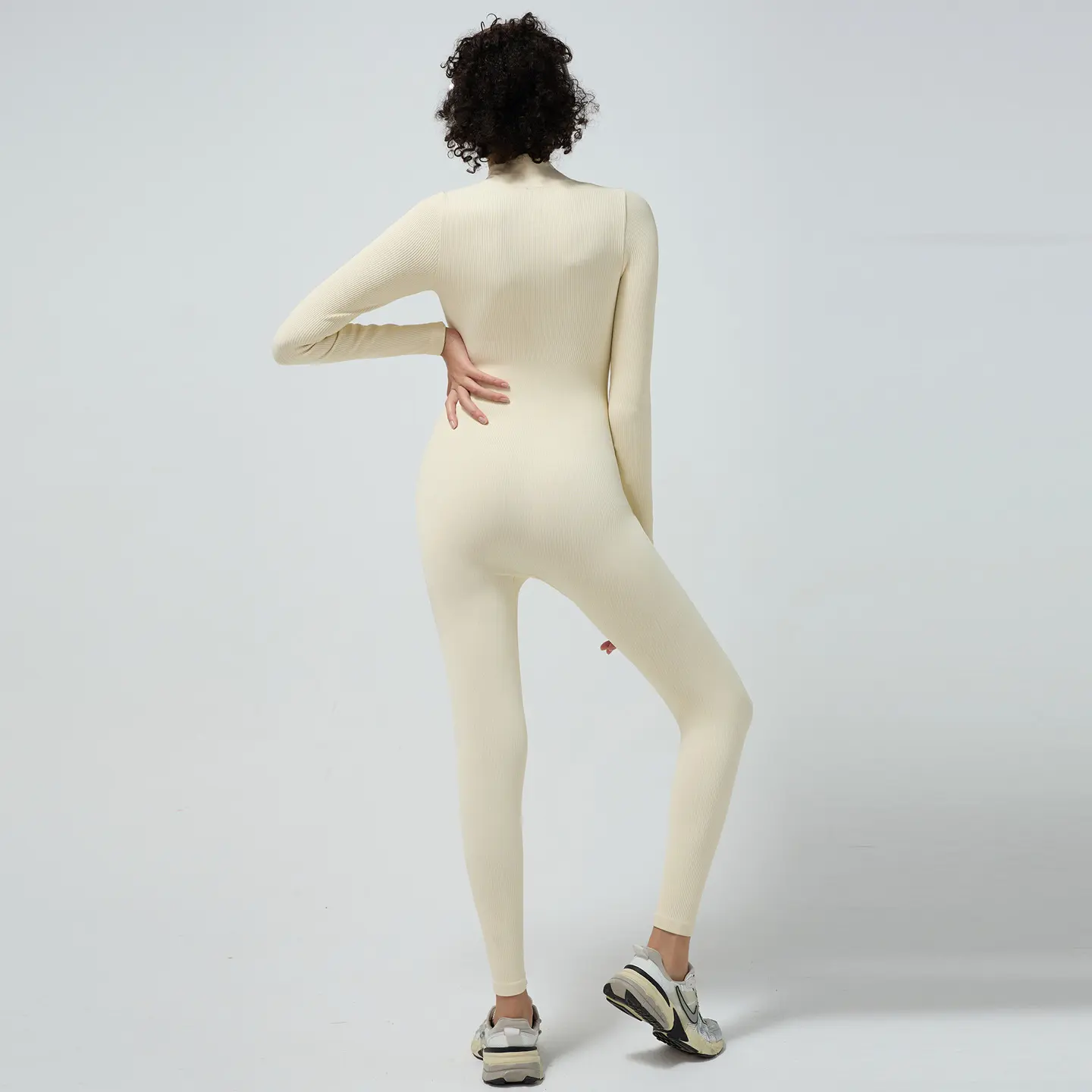 Autumn and winter threaded high-intensity training one-piece yoga clothes without chest pads, sports and thin women's onesie