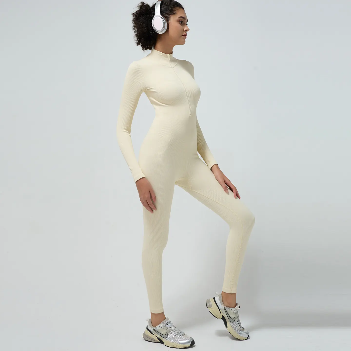 Autumn and winter threaded high-intensity training one-piece yoga clothes without chest pads, sports and thin women's onesie