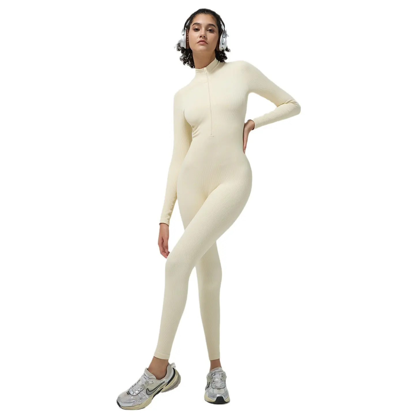 Autumn and winter threaded high-intensity training one-piece yoga clothes without chest pads, sports and thin women's onesie