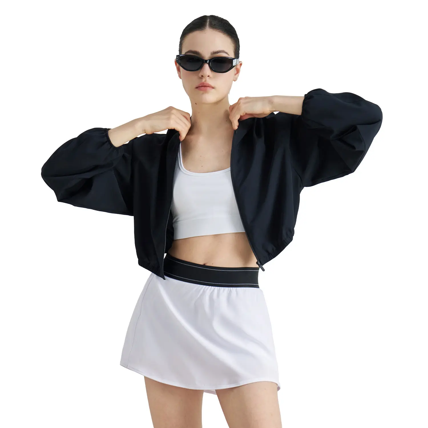 Woven sports jacket, light and breathable fitness top, waist design, outdoor casual slim yoga clothes workout top