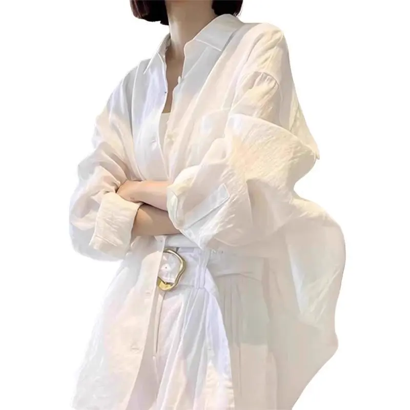White Shirt Women's French Temperament Loose Shirt Shirt Sunscreen Cardigan Long Sleeve Top womens tops women shirt