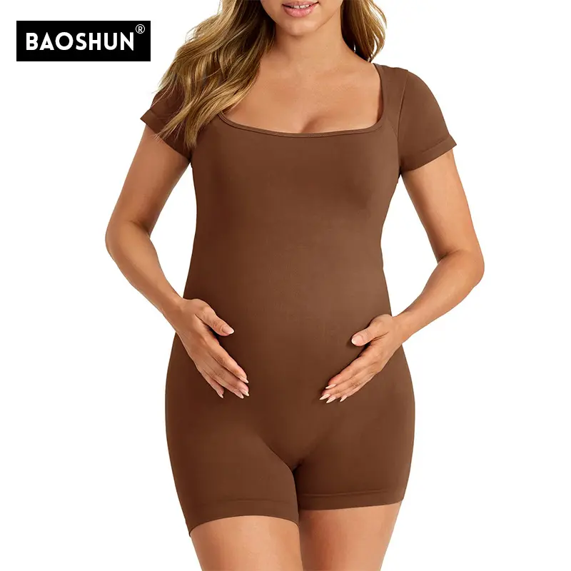 Seamless short-sleeved onesies anti-thigh abrasion support pregnancy belly tight onesies high elastic body shapers women