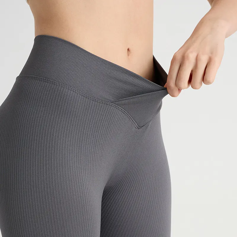 Cross Waist Threaded Yoga Leggings Seamless Slim Slim Skinny Hips Sports Fitness Pants