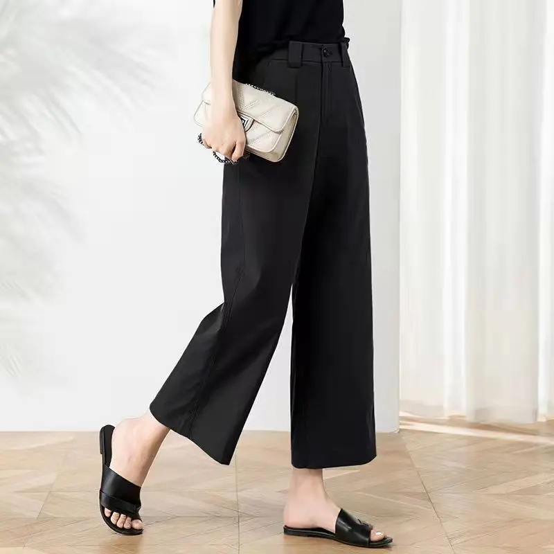 navy blue wide-leg pants women's Harlan radish casual pants small high-waisted straight-leg eight-point pants pantalones