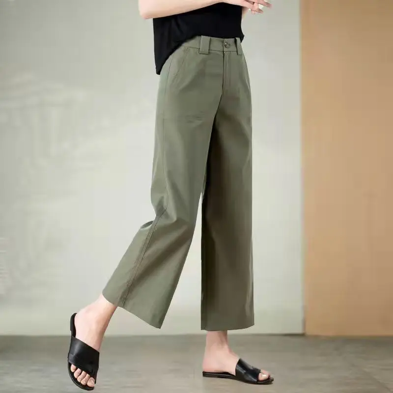 navy blue wide-leg pants women's Harlan radish casual pants small high-waisted straight-leg eight-point pants pantalones
