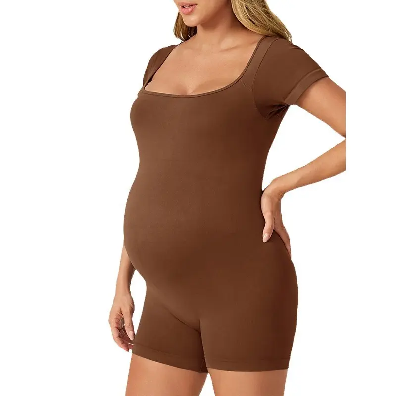 Seamless short-sleeved onesies anti-thigh abrasion support pregnancy belly tight onesies high elastic body shapers women