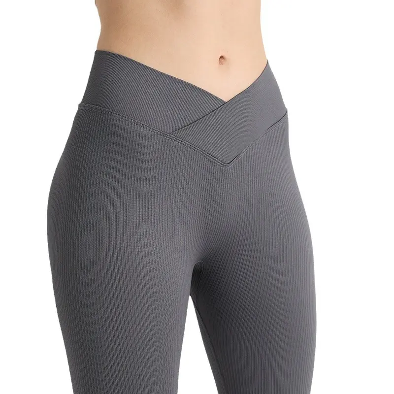 Cross Waist Threaded Yoga Leggings Seamless Slim Slim Skinny Hips Sports Fitness Pants
