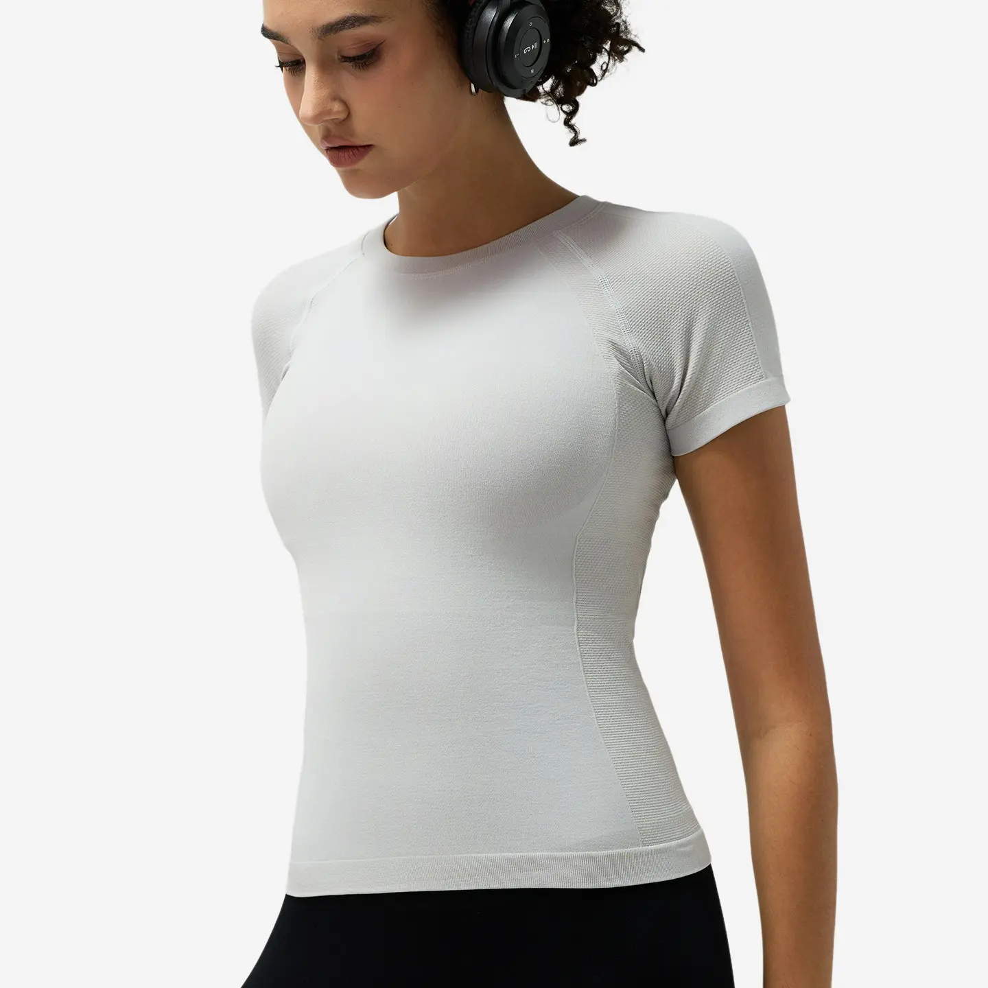 Crew neck fitness suit thin breathable quick-drying versatile sports running top women's waist and thin T-shirt short sleeves