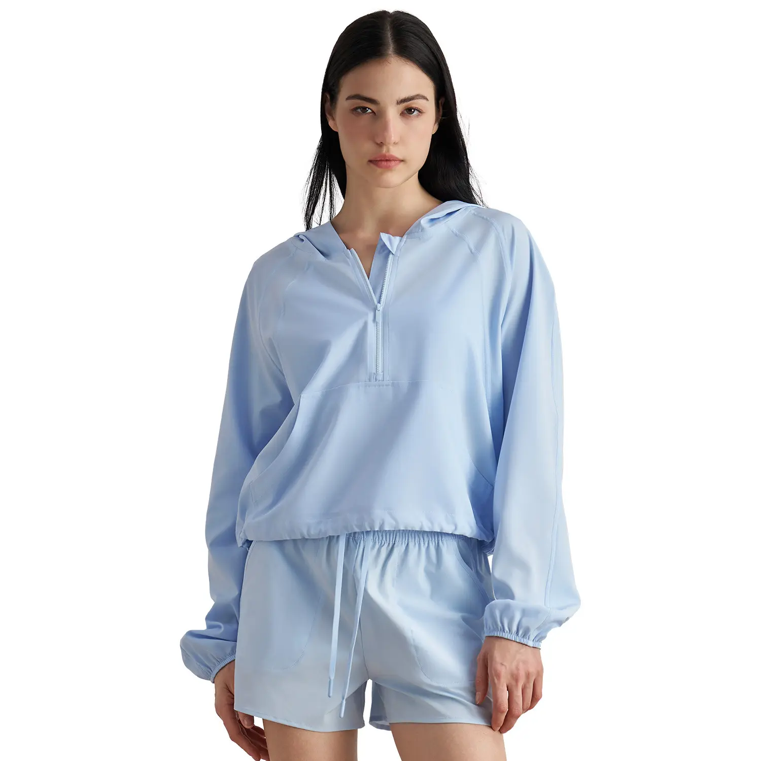 Sunscreen Running Jacket Quick-Drying Breathable Pocket Sports Top Long Sleeve Half Zipper Drawstring Fitness Clothing gym shirt