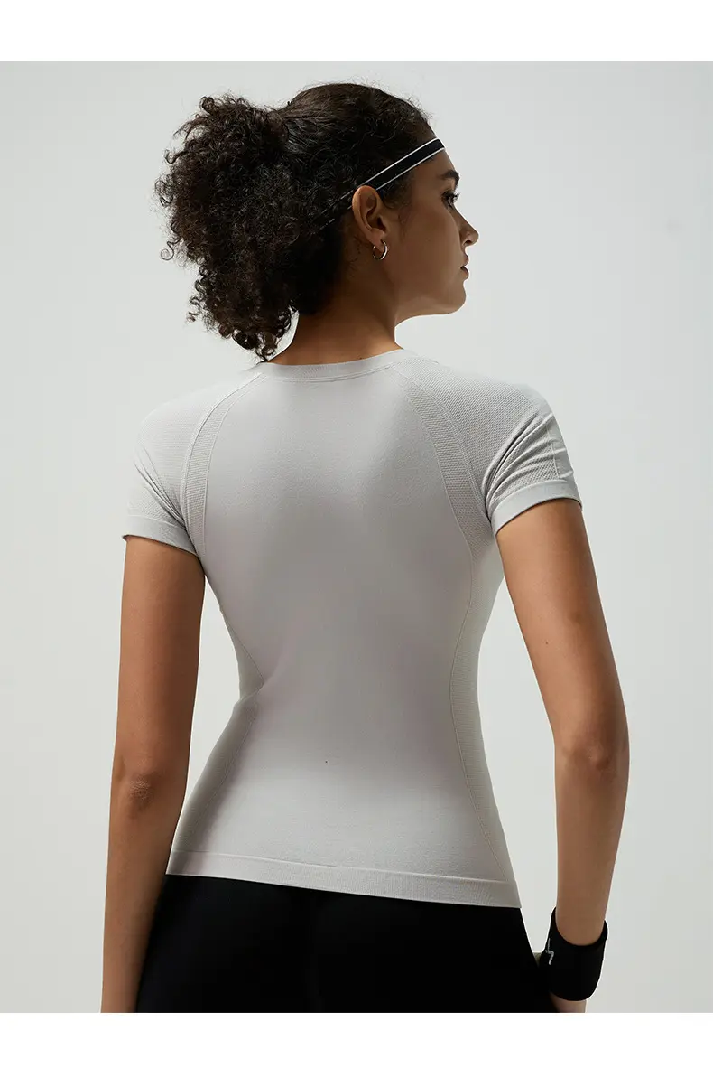 Crew neck fitness suit thin breathable quick-drying versatile sports running top women's waist and thin T-shirt short sleeves