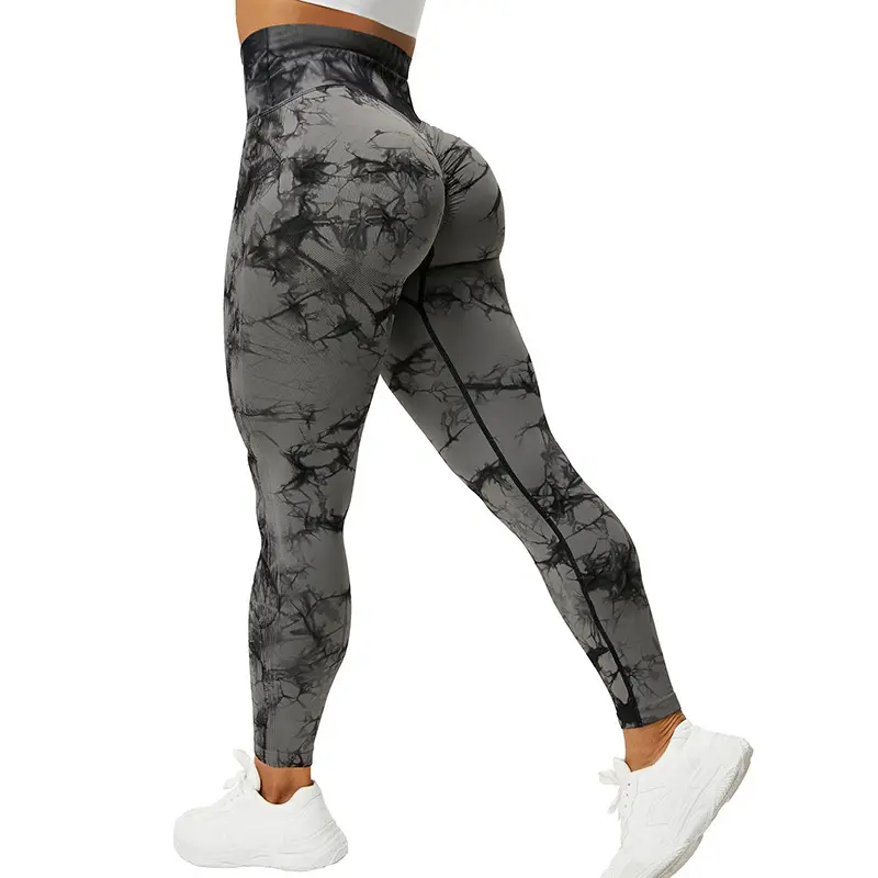 Thickened peach hip tie-dye fitness pants high waist sports seamless yoga pants beautiful hip pants