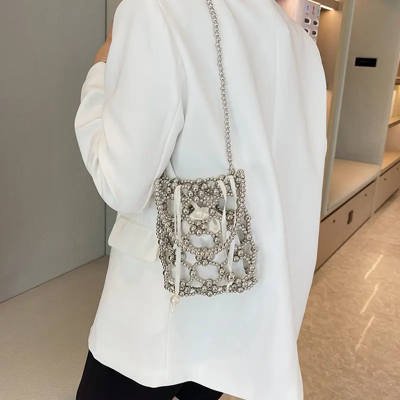 Beautiful Handmade Beading Shoulder Handbag Luxurious and Bright Evening Clutch Purse and Crossbody Bag For Women