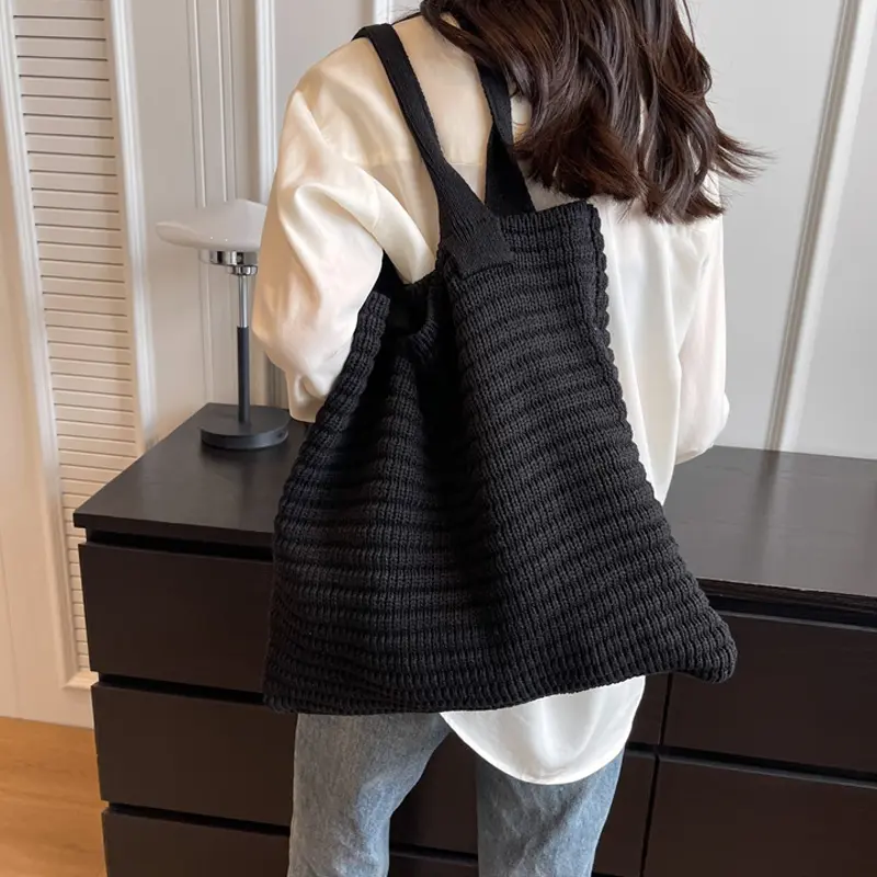 Crochet Bags for Women Large Capacity Tote Aesthetic Handbag Casual Travel Knitted Shoulder Bag
