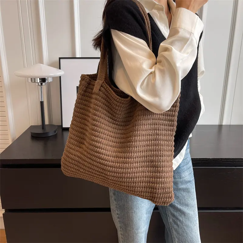 Crochet Bags for Women Large Capacity Tote Aesthetic Handbag Casual Travel Knitted Shoulder Bag