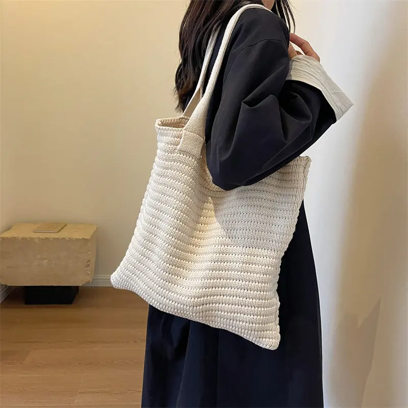 Crochet Bags for Women Large Capacity Tote Aesthetic Handbag Casual Travel Knitted Shoulder Bag