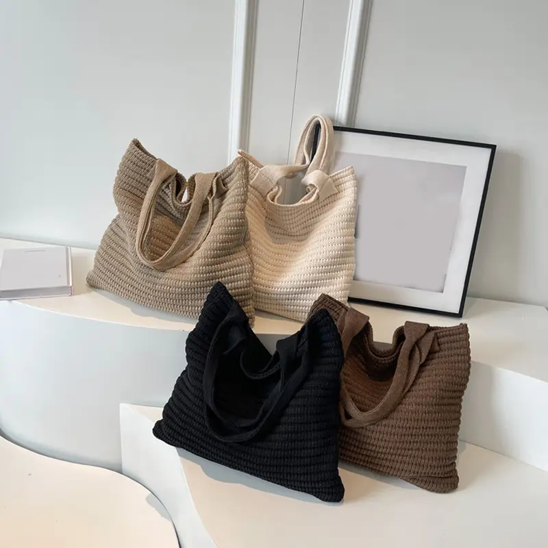 Crochet Bags for Women Large Capacity Tote Aesthetic Handbag Casual Travel Knitted Shoulder Bag