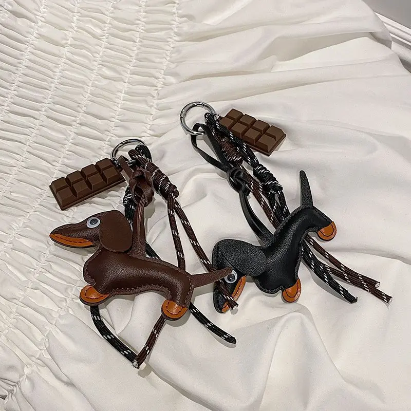 Handmade Keychain Woven Rope Dachshund Dog Bag Pendant Car Phone Accessory Christmas Couple Girl Gift