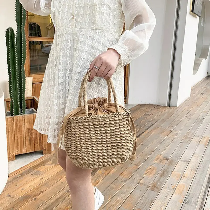Women Summer Straw Rattan Woven Handbags Small Clutch Retro Ladies Basket Beach Bag Vacation Travel Shopping Totes Purse Bolsos