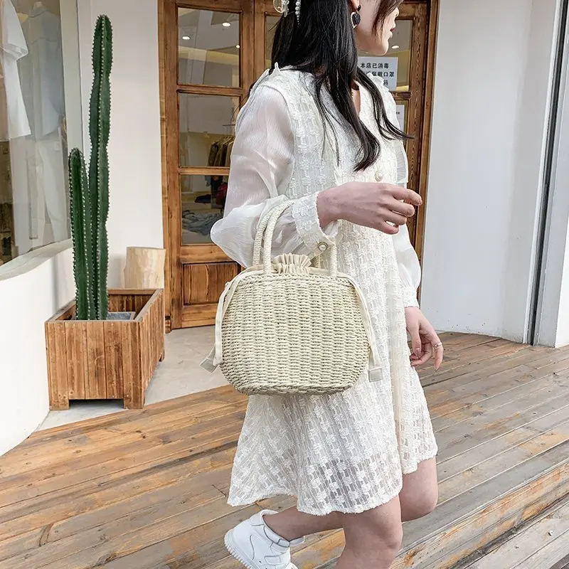 Women Summer Straw Rattan Woven Handbags Small Clutch Retro Ladies Basket Beach Bag Vacation Travel Shopping Totes Purse Bolsos