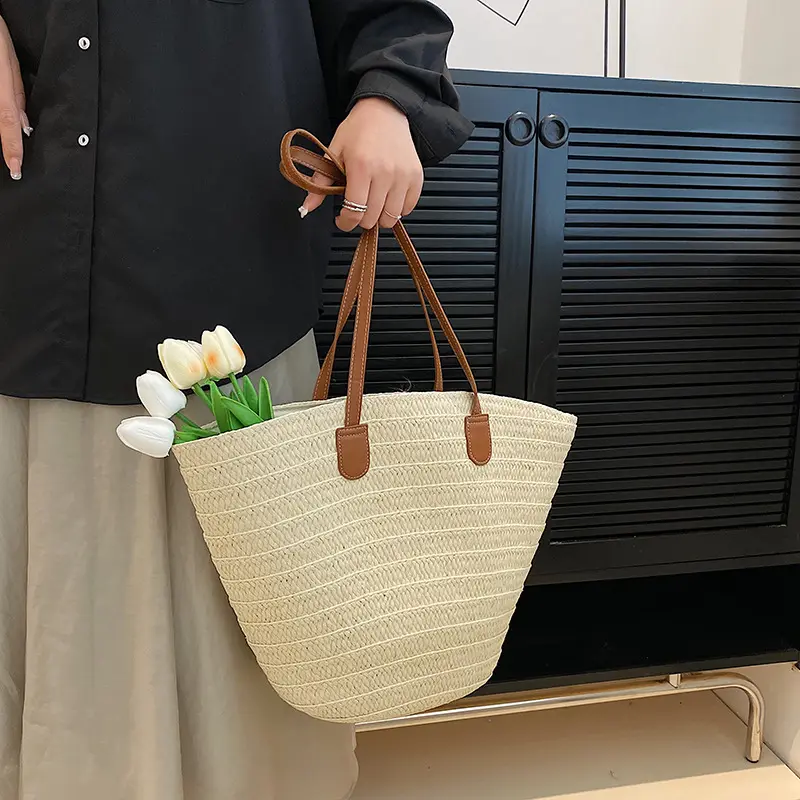 Fashion Straw Woven Shoulder Shopper Totes Women Beach Bag Basket Large Capacity Handbag Bohemia Rattan Knitted Top Handle Bags