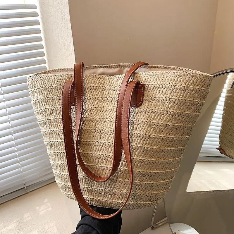 Fashion Straw Woven Shoulder Shopper Totes Women Beach Bag Basket Large Capacity Handbag Bohemia Rattan Knitted Top Handle Bags