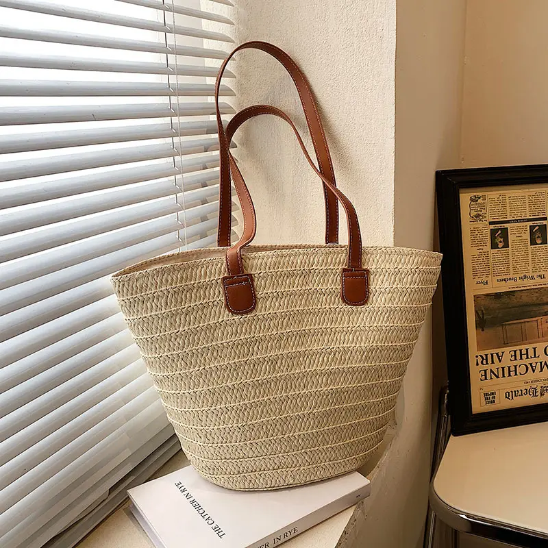 Fashion Straw Woven Shoulder Shopper Totes Women Beach Bag Basket Large Capacity Handbag Bohemia Rattan Knitted Top Handle Bags