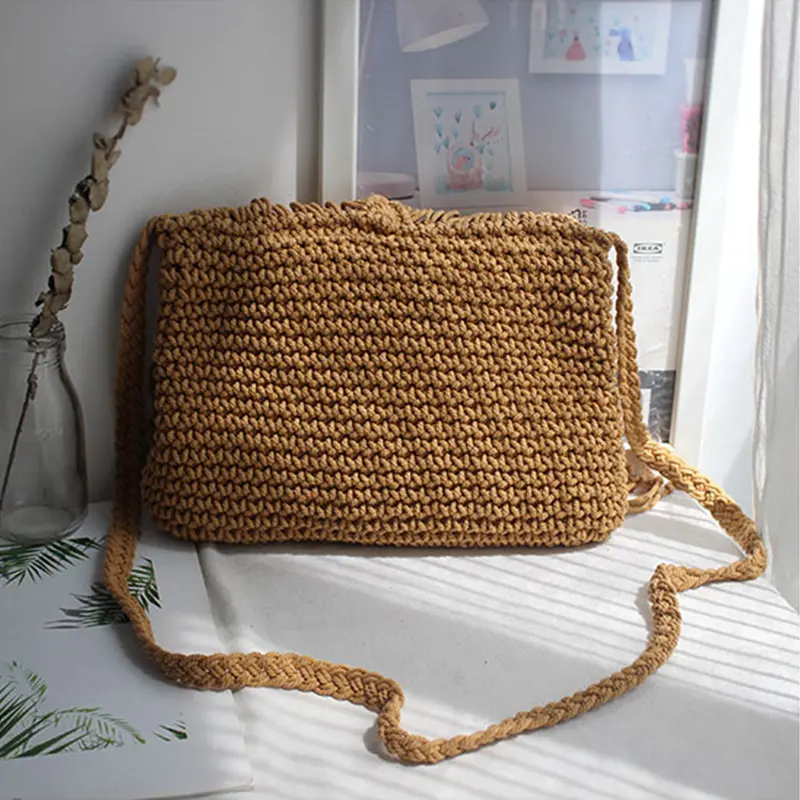 Handmade Cotton Woven Knitted Tassel Crossbody Bag Vintage Shoulder Messenger Bag Female Fashion Beach Summer Handbags for Women