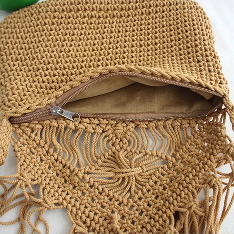 Handmade Cotton Woven Knitted Tassel Crossbody Bag Vintage Shoulder Messenger Bag Female Fashion Beach Summer Handbags for Women