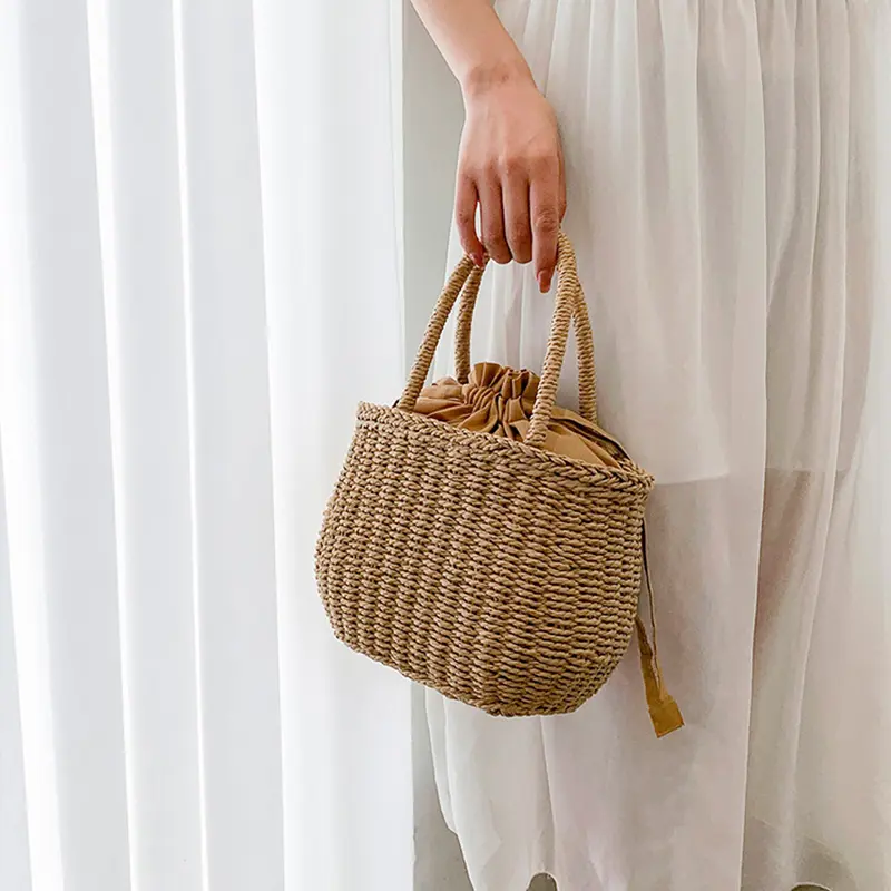 Women Summer Straw Rattan Woven Tote Small Clutch Bags Retro Ladies Beach Basket Handbags Vacation Travel Shopping Purse Bolsos