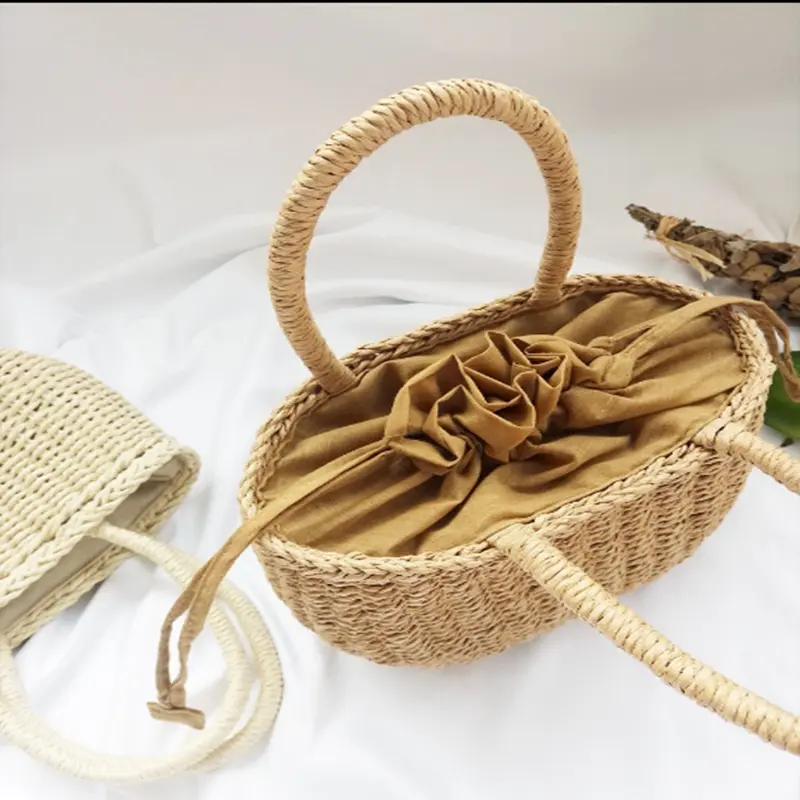 Women Summer Straw Rattan Woven Tote Small Clutch Bags Retro Ladies Beach Basket Handbags Vacation Travel Shopping Purse Bolsos