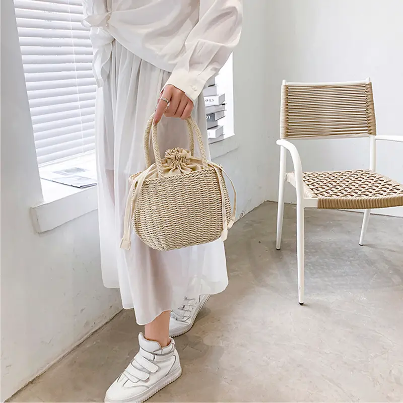 Women Summer Straw Rattan Woven Tote Small Clutch Bags Retro Ladies Beach Basket Handbags Vacation Travel Shopping Purse Bolsos