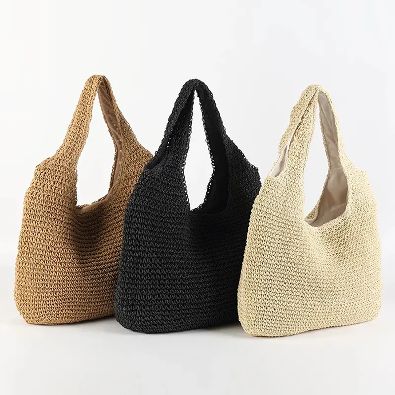 Fashion Rattan Straw Women Shoulder Bags Wikcer Woven Handbags Female Large Capacity Summer Beach Tote Bags Casual Shopper Purse