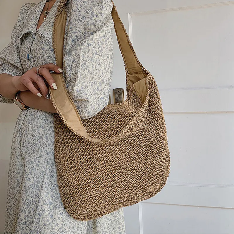Fashion Rattan Straw Women Shoulder Bags Wikcer Woven Handbags Female Large Capacity Summer Beach Tote Bags Casual Shopper Purse