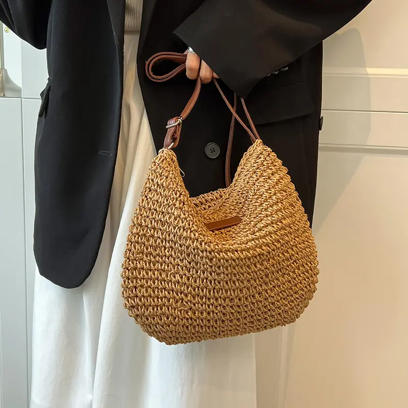 Summer Rattan Crossbody Bags Women Saddle Shoulder Bag Lady Handmade Woven Small Handbags and Purse Bohemia Shopper Totes