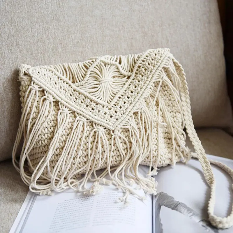 Summer Straw Woven Bags For Women Handmade Tassel Beach Crossbody Bag Raffia Rattan Knitted Travel Shoulder Messenger Bags Purse