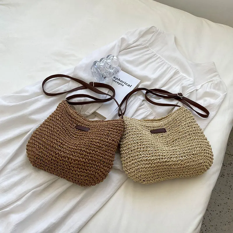 Summer Rattan Crossbody Bags Women Saddle Shoulder Bag Lady Handmade Woven Small Handbags and Purse Bohemia Shopper Totes