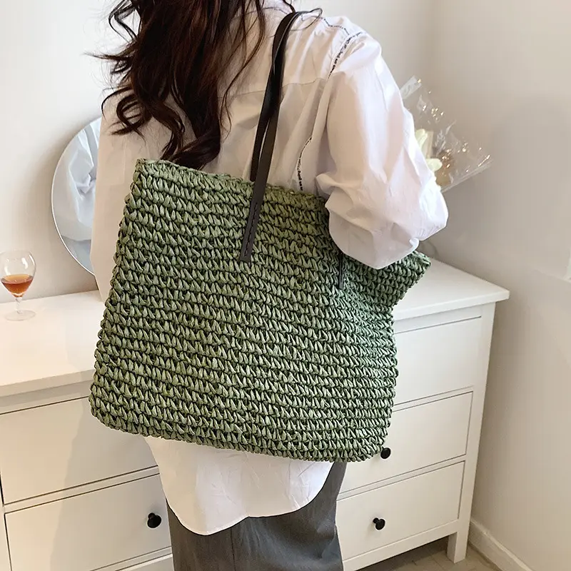 Bohemian Hollow Straw Beach Handabg Handmade Woven Shoulder Bag For Women Raffia Shopping Travel Bag Female Summer Casual Tote