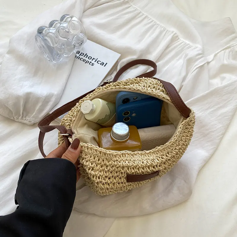 Summer Rattan Crossbody Bags Women Saddle Shoulder Bag Lady Handmade Woven Small Handbags and Purse Bohemia Shopper Totes