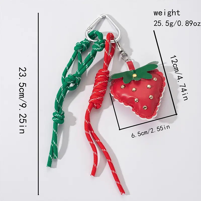 New Women's Cute Strawberry Shape PU Leather Keychain for Bag Earphone Case Pendant Fruit Car Keychain Ornaments
