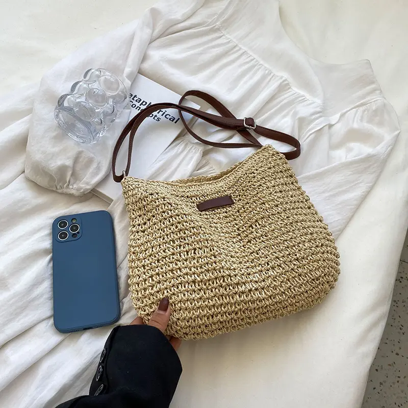 Summer Rattan Crossbody Bags Women Saddle Shoulder Bag Lady Handmade Woven Small Handbags and Purse Bohemia Shopper Totes
