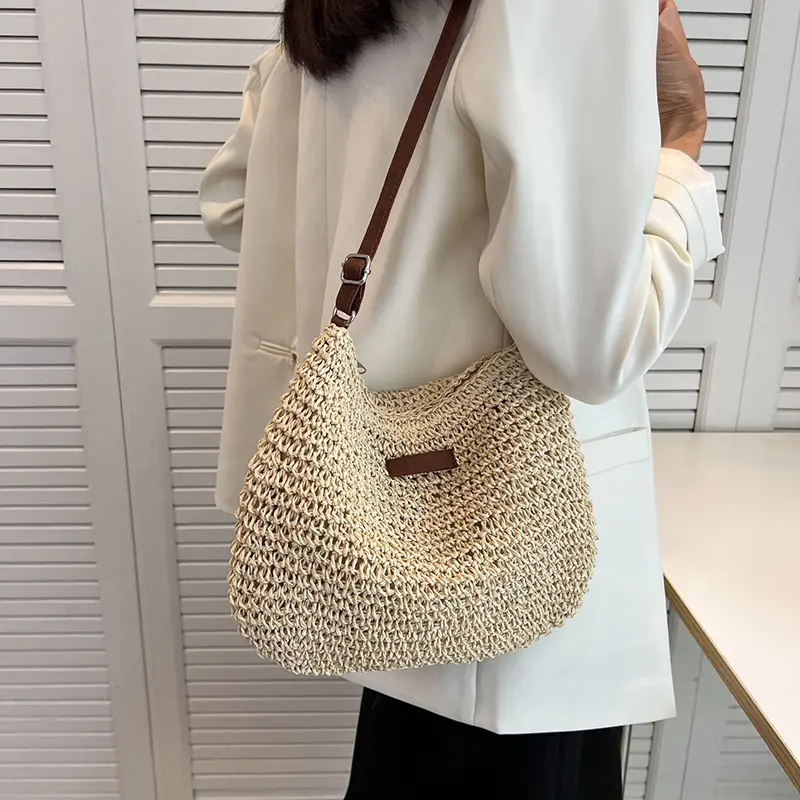 Summer Rattan Crossbody Bags Women Saddle Shoulder Bag Lady Handmade Woven Small Handbags and Purse Bohemia Shopper Totes