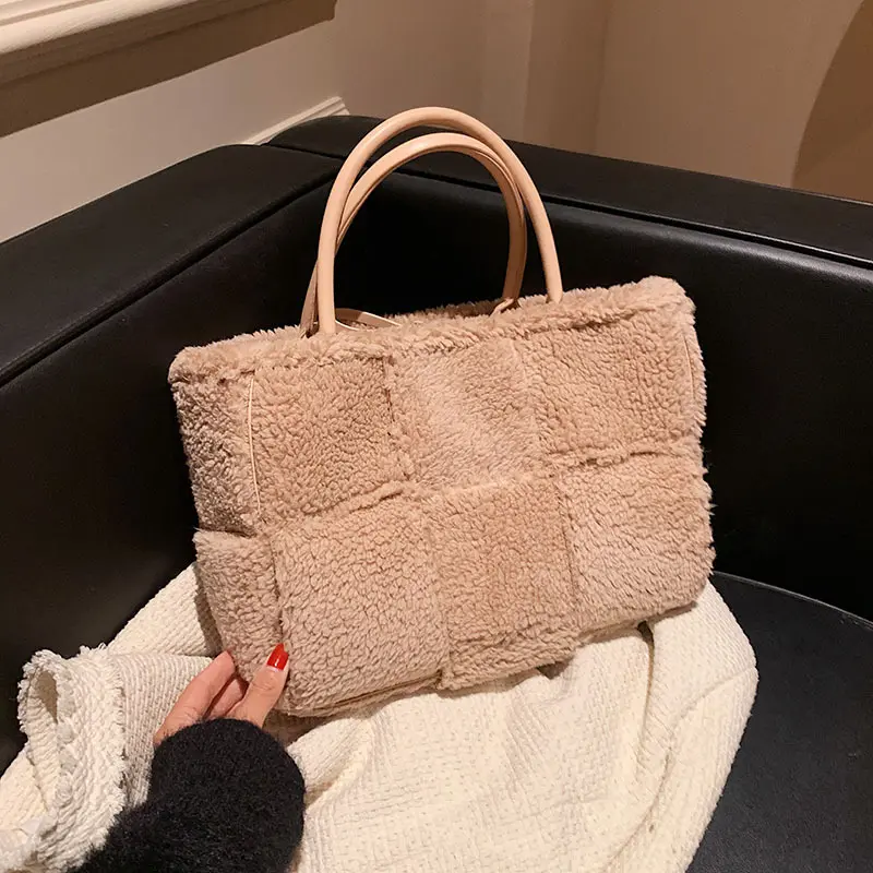 Winter Plush Shoulder Bags Women Faux Fur Solid Color Warm Handbags For Female Luxury Designer Big Capacity Tote Bolsa Feminina