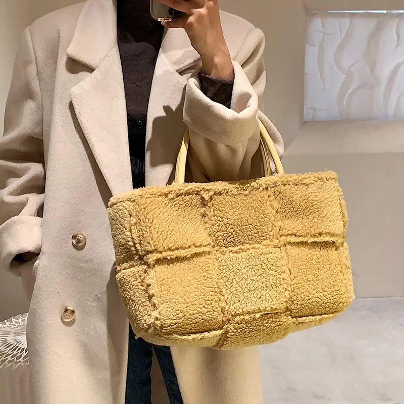 Winter Plush Shoulder Bags Women Faux Fur Solid Color Warm Handbags For Female Luxury Designer Big Capacity Tote Bolsa Feminina