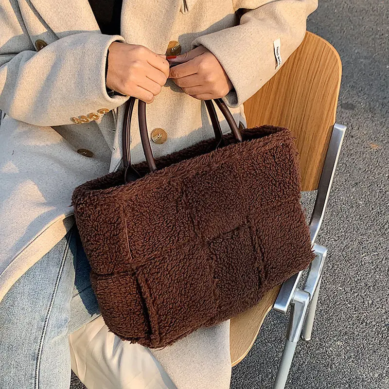 Winter Plush Shoulder Bags Women Faux Fur Solid Color Warm Handbags For Female Luxury Designer Big Capacity Tote Bolsa Feminina