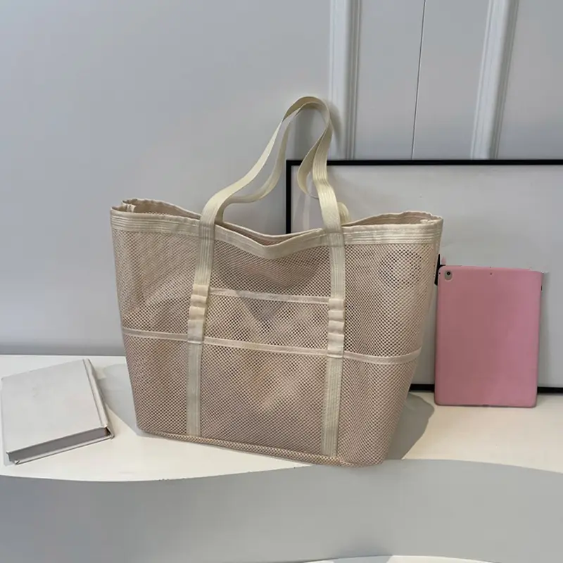 Traveling Bathroom Wash Stylish Beach Bag Mesh Shoulder Tote Bag for Women Swimming Large Capacity Clothing Storage Handbags