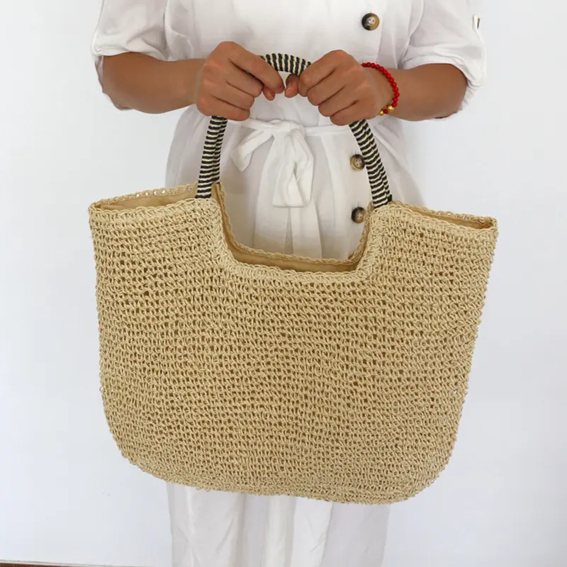 Women Beach Vintage Handmade Woven Shoulder Bag Raffia Rattan Shopping Bags Bohemian Ladies Summer Travel Vacation Casual Totes