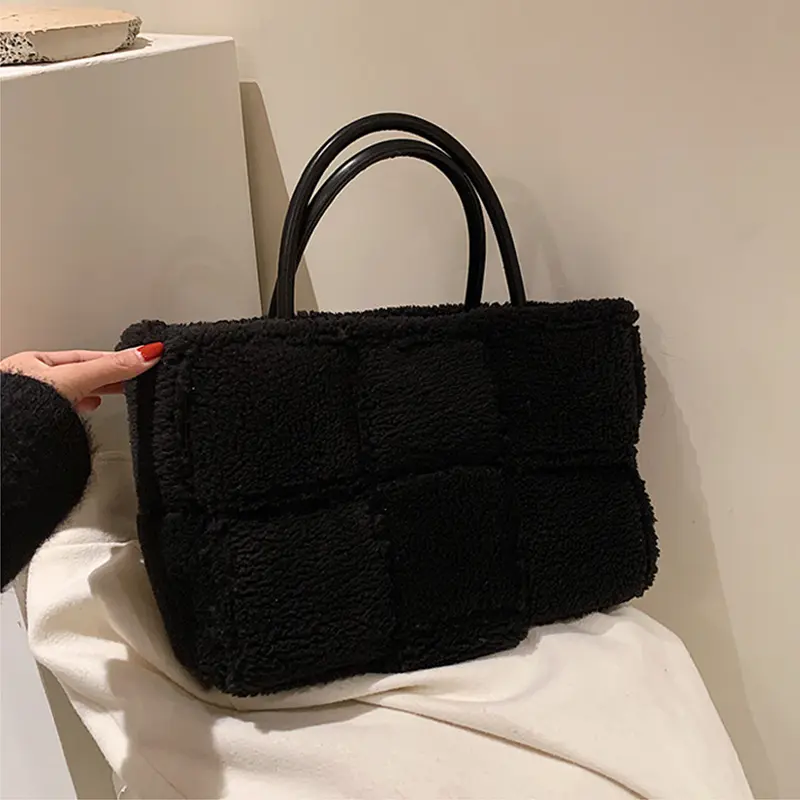 Winter Plush Shoulder Bags Women Faux Fur Solid Color Warm Handbags For Female Luxury Designer Big Capacity Tote Bolsa Feminina