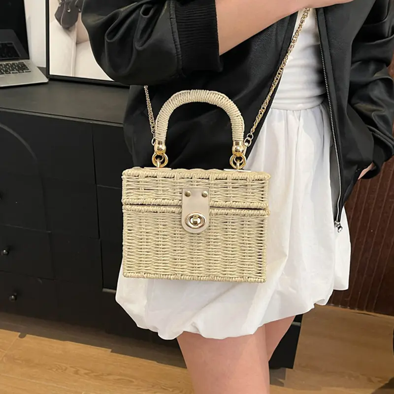 Casual Handheld Basket Bag Fashionable Paper Rope Straw Weaving Women's Crossbody Bag Daily Versatile Shoulder Bag